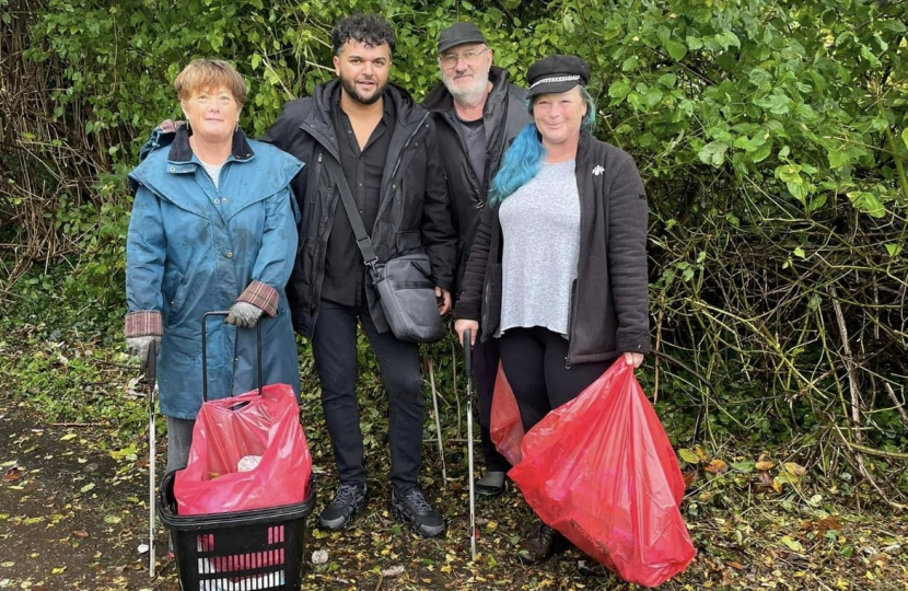 Alex with the litter picking team