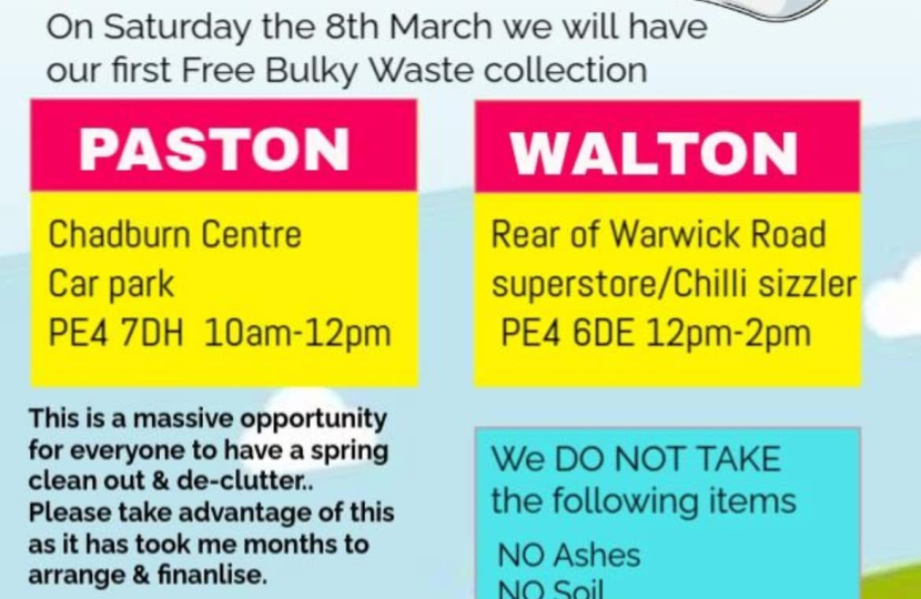 Free Bulky Waste for Paston & Walton Residents