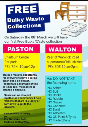 Free Bulky Waste for Paston & Walton Residents